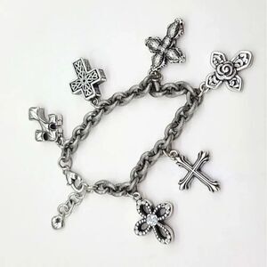 Brighton "Devotion” Silver Multi Cross Charm Bracelet!